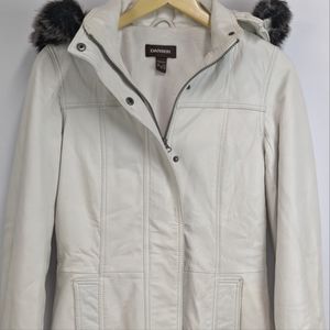 DANIER Leather Parka Insulated Coat, White Fur Trimmed, 50814, 2XS